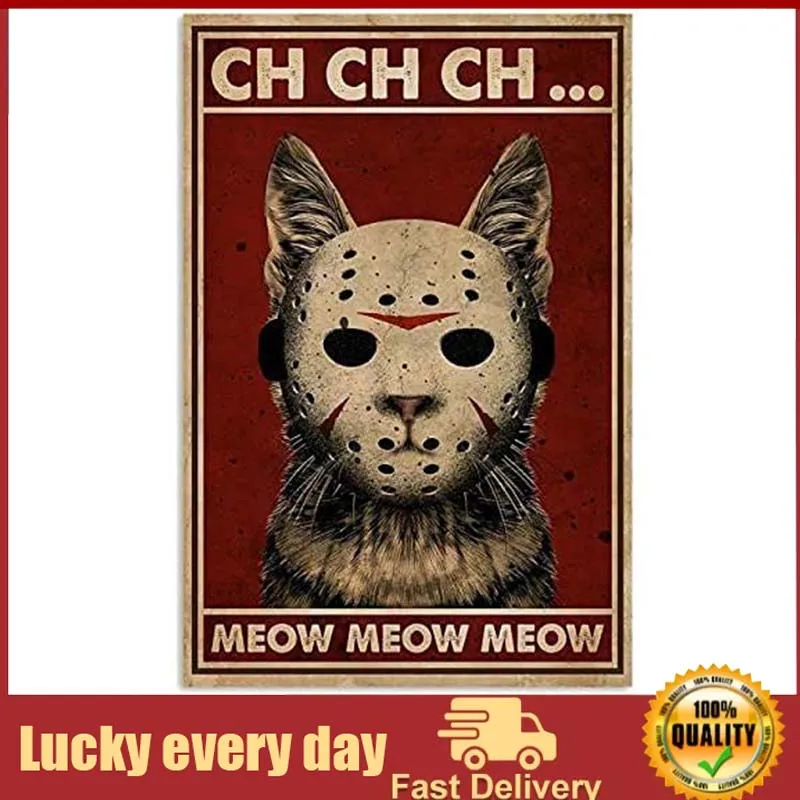 

Noete Horror Jason Cat Meow Metal Poster Wall Decor For Him Country Home Decor Vintage Tin Sign wall decor room decor
