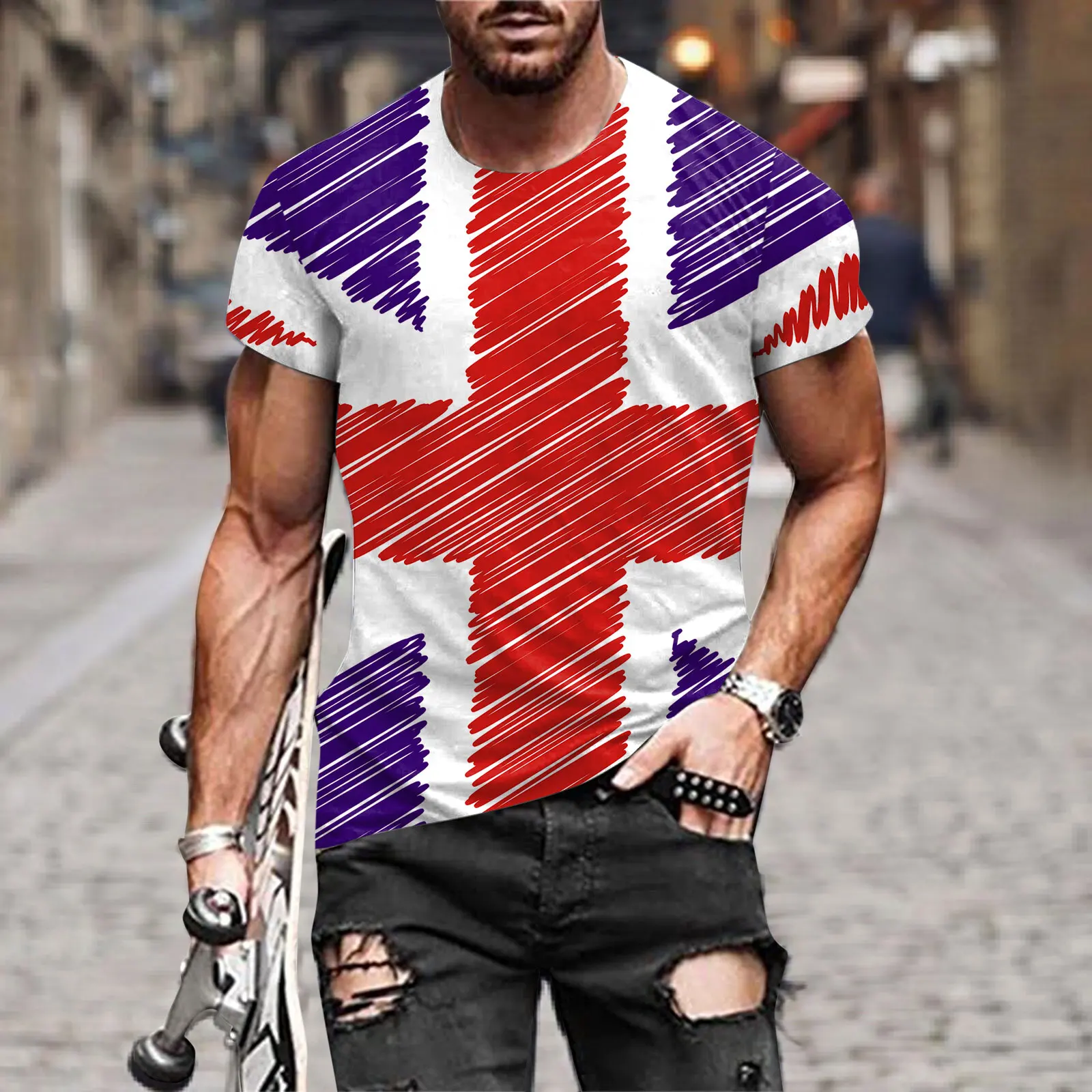 

Футболка мужская с коротким рукавом, модная повседневная тенниска с круглым вырезом и принтом флага, весна-лето