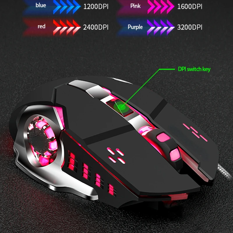 

Проводная игровая мышь, 3200DPI, 6 кнопок светодиодный светодиодная подсветка