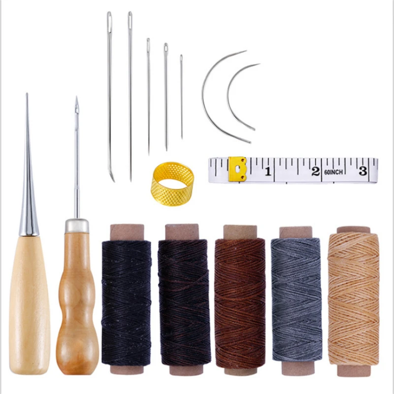 

16 Piece Leather Craft Hand Sewing Set Hand Sewing with Hardware Hardware Mounting Wax Thread Awl Bending Needle Tool