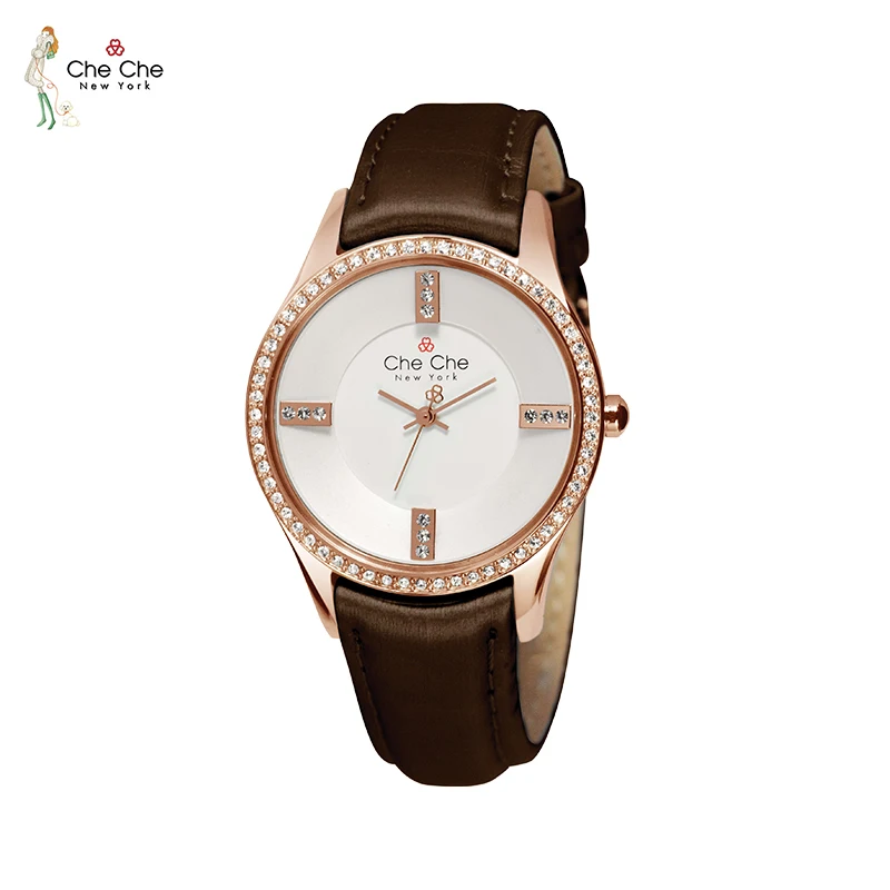 CHECHE Watch women's for Swarovski rhinestone leather hundred match fashion light watch white watches for gifts box CC004