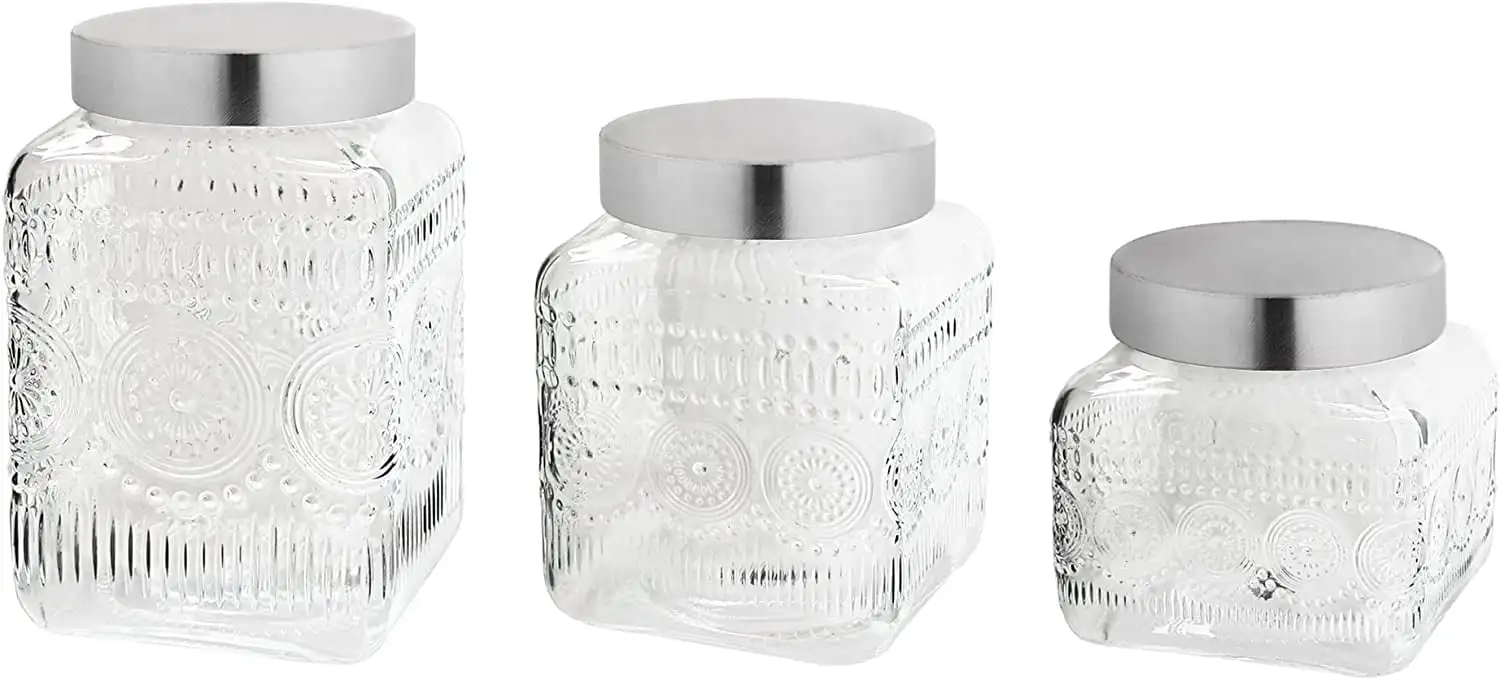

Setter Canister Set Decorative Glass Jars Chic Retro Floral Design Kitchen organizer Glass jars with lids Small container Contai