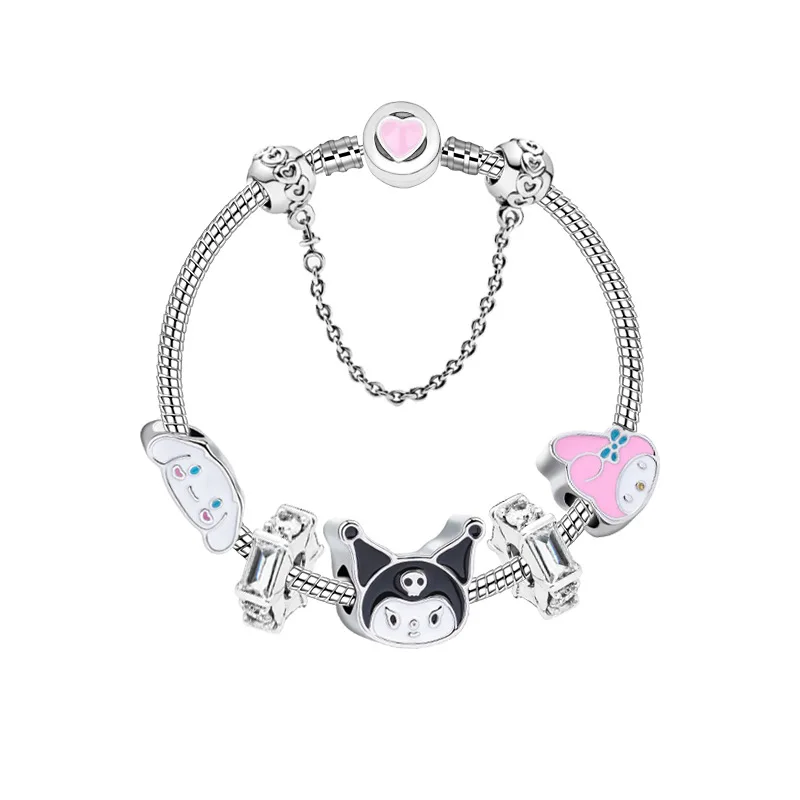 

New Japanese Anime Metal 2022 Sanrioed Kawaii Mymelody Kuromi Cinnamoroll Love DIY Beaded Bracelet Top Style Gift