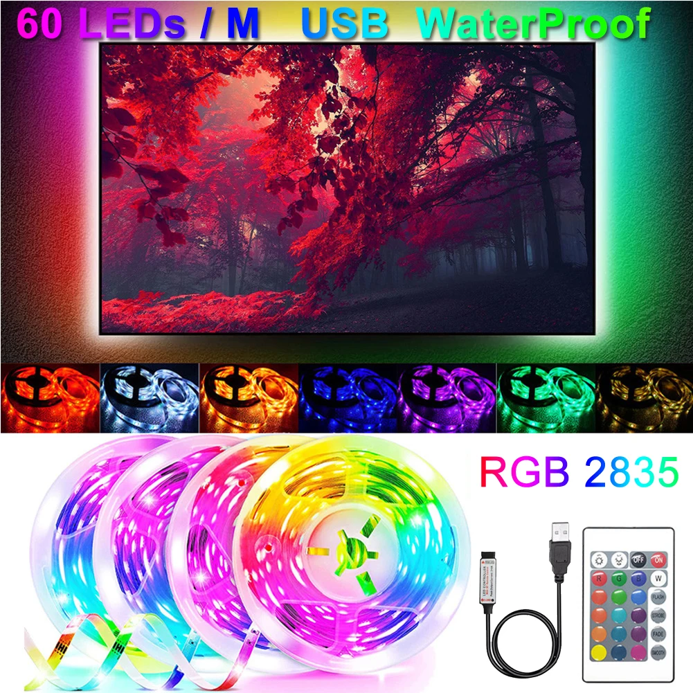 

LED Strip 60LED/m Infrared Lights RGB light SMD 2835 Flexible Waterproof Tape Diode 3keys 24keys Control DC 5V USB