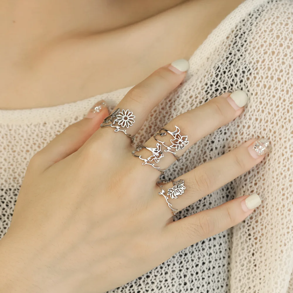 Кольцо с именем рождения и цветка на заказ регулируемая спиральная лента изящные