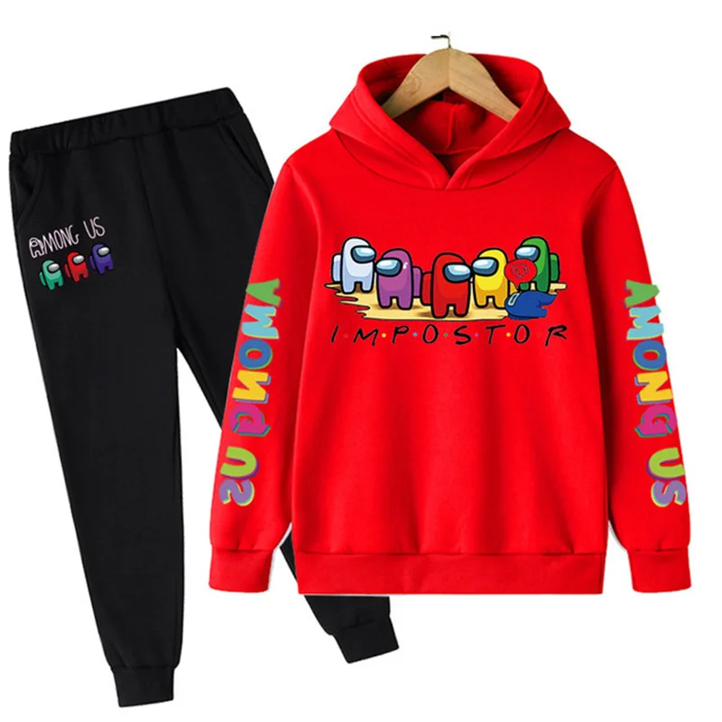

2022 Autumn new product among us hoodie children's clothing 4-14 year old imposter sweat shirt and pants suit print cute cartoon