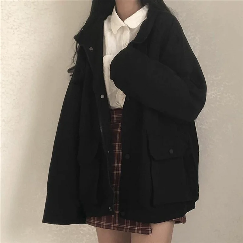 Leisure Jackets Women Spring Long Sleeve Feminino Outwear Loose BF Harajuku Chic Students All-match  Fashion Cargo Solid Pocket