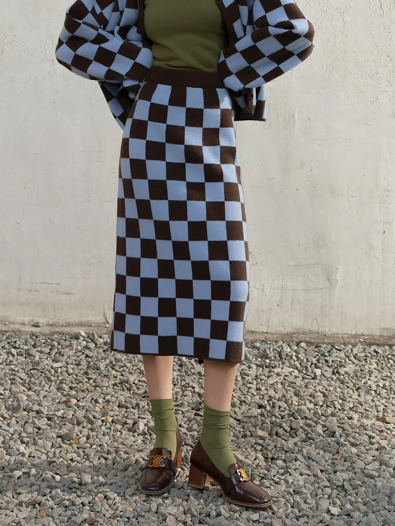 AEL Erdos Шахматная вязаная юбка средней длины Женская