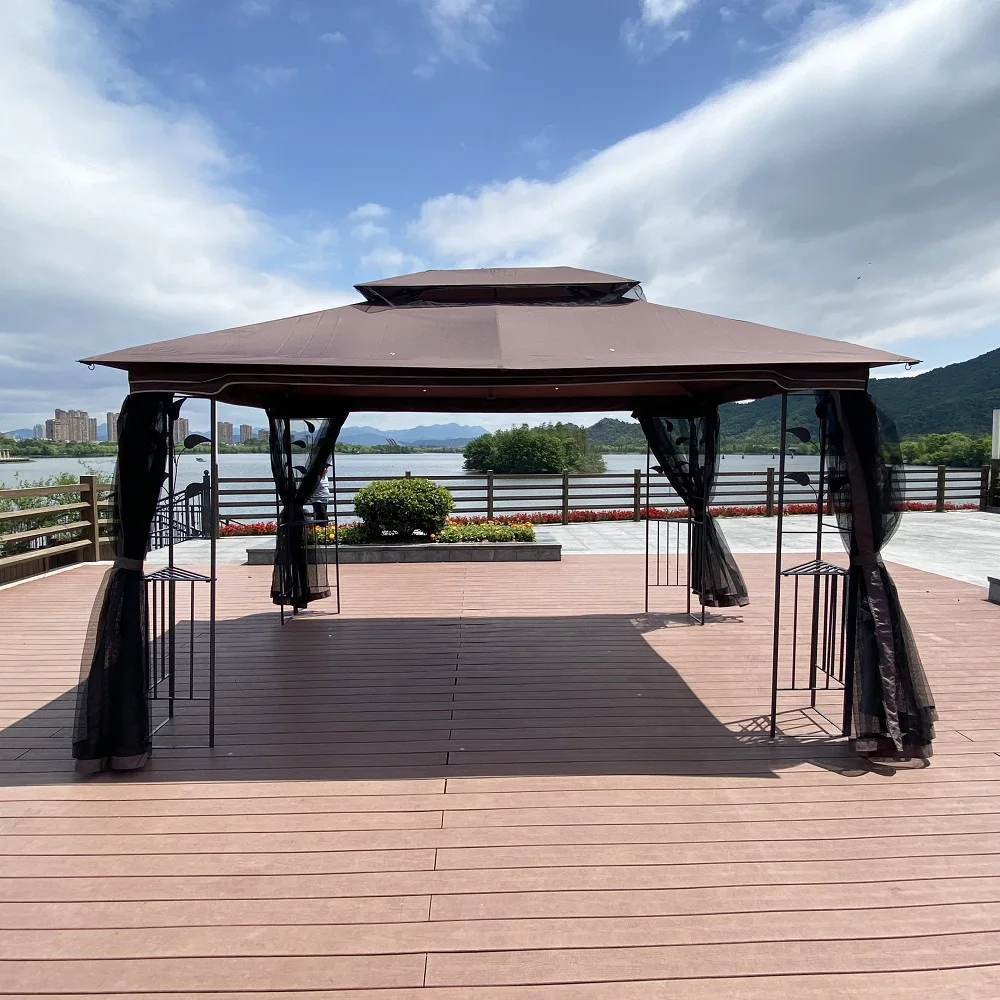 Tent With Ventilated Double Roof Mosquito Net Sun Shade Shelter Garden Canopy Brown Top