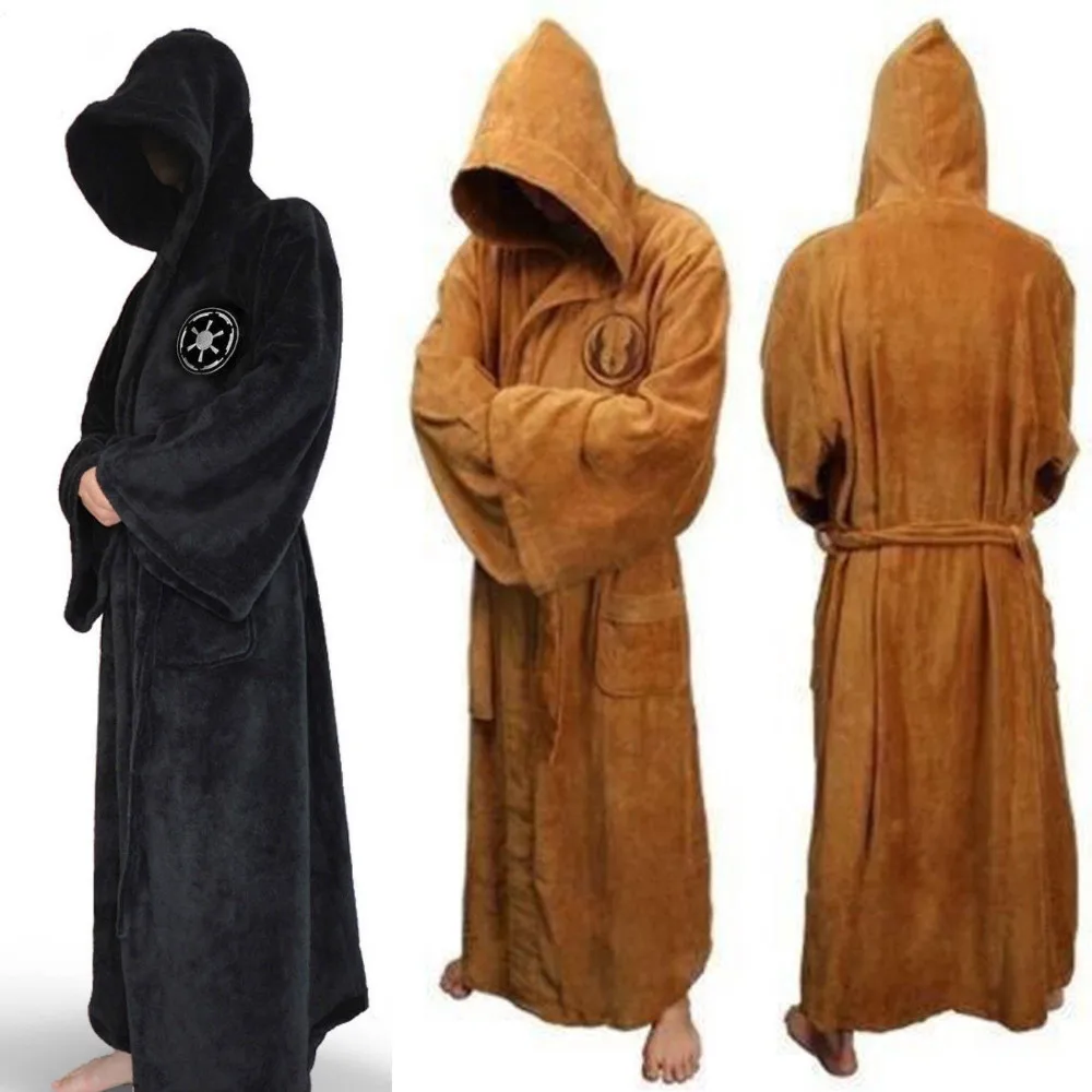 

Male Flannel Robe Male With Hooded Thick Star Dressing Gown Jedi Empire Men's Bathrobe Winter Long Robe Mens Bath Robes Homewear