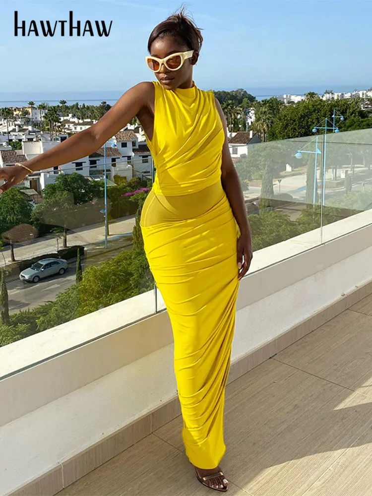 

Hawthaw Women Elegant Party Club Evening Bodycon Streetwear Pencil Long Dress 2022 Summer Clothes Wholesale Items For Business