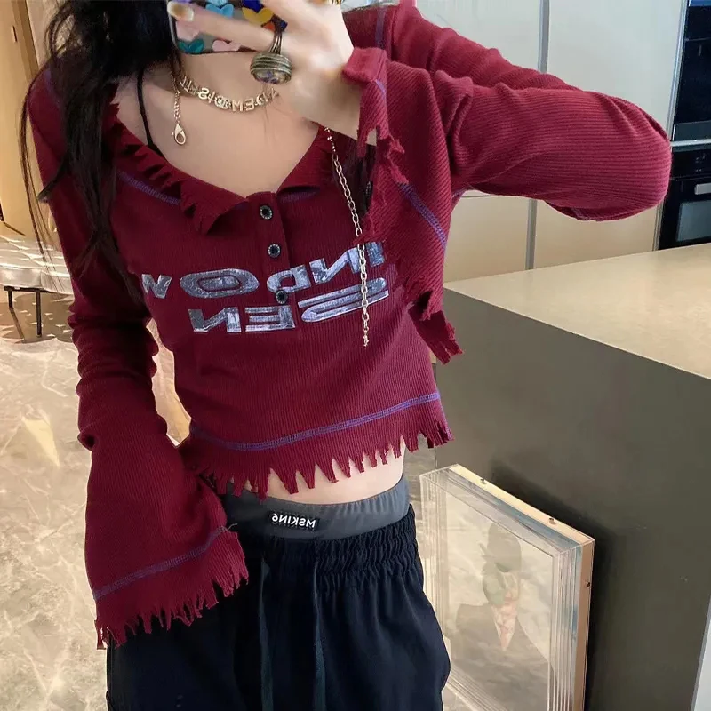 

Y2K Cropped Sweaters Women Print Letter Knitted Pullovers Streetwear Vintage Slim Knitwear V Neck Casual Jumpers