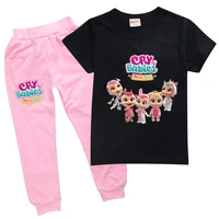 2022 disney cry babies summer boys and girls o neck t shirt trousers youth sports suits childrens clothing 2 16y