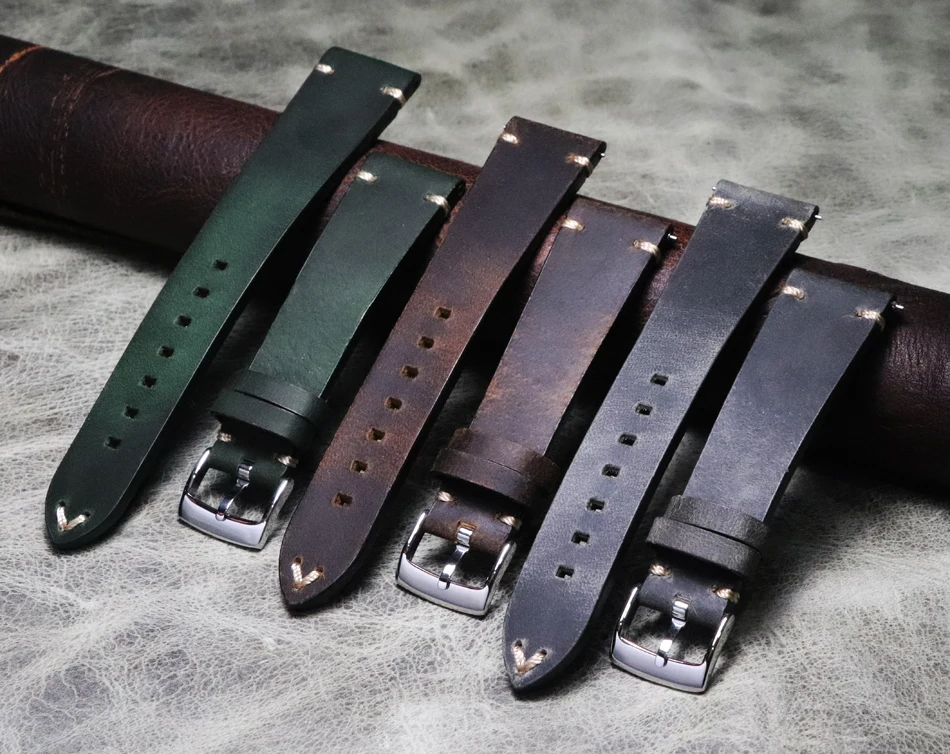 

21mm 20mm 22mm Crazy Horse Skin Leather Watchband Watch Strap Handmade high quality Wristband Quick Release Watch Belt Cowhide