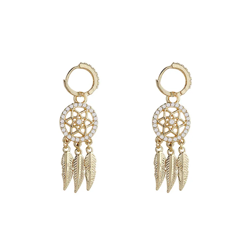 

Fashion Creative Net Feather Ear Clip Earrings 2022 New Gold Charm Earrings Women's Long Personalized Design Jewelry