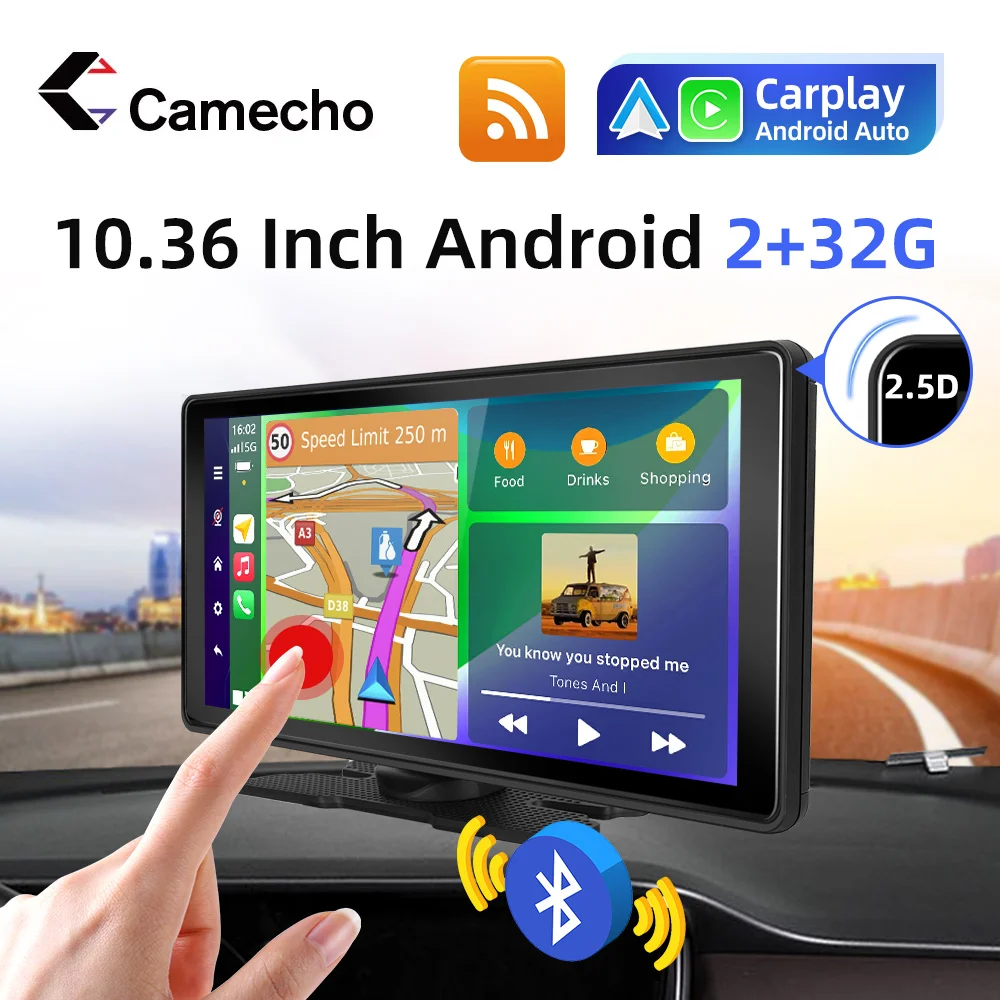 

Camecho 10,36 дюймовый экран высокого разрешения 2 + 32G автомобильное радио Android беспроводное CarPlay Android авто Bluetooth GPS WIFI задняя камера