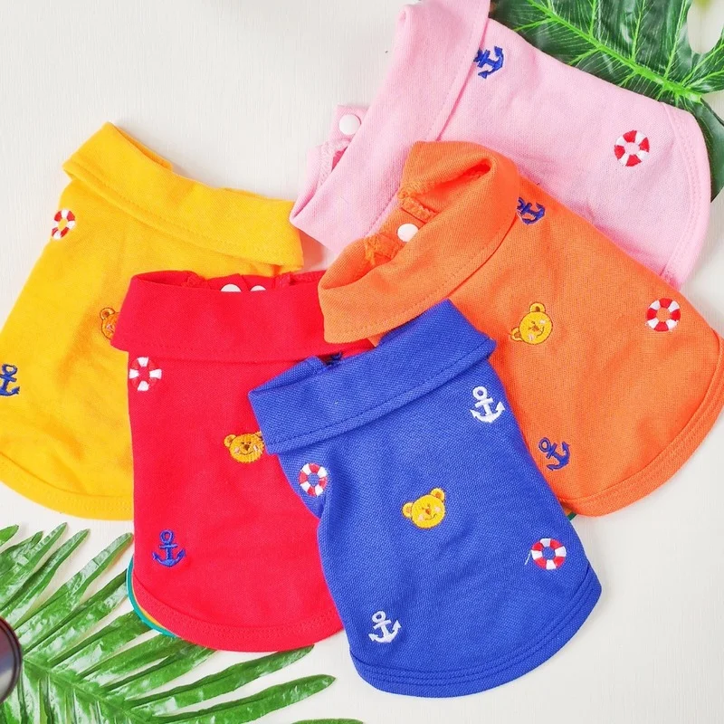 

Cartoon Embroidery Polo Shirts Bear Dog Clothes Cotton Dogs Clothing Breathable Thin Small Pet Outfits Teddy Summer Cat Clothes