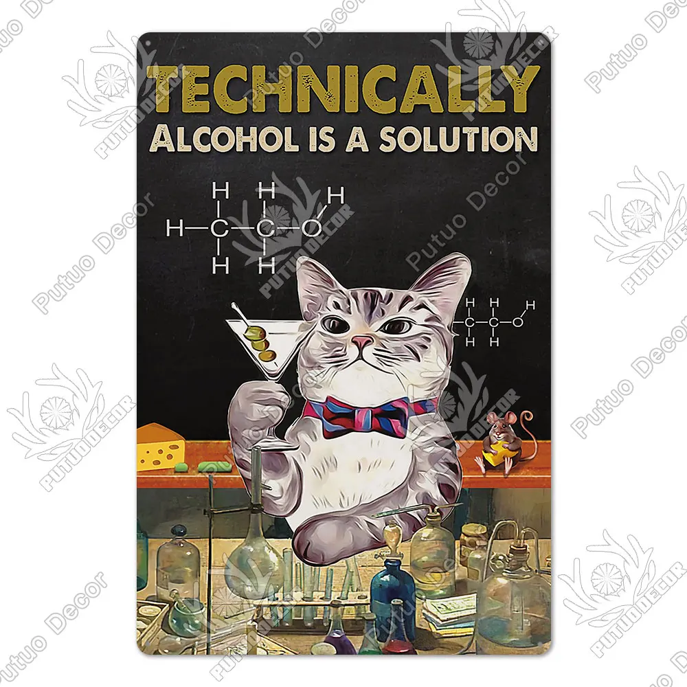 

Винтажная металлическая вывеска Putuo Decor с котом