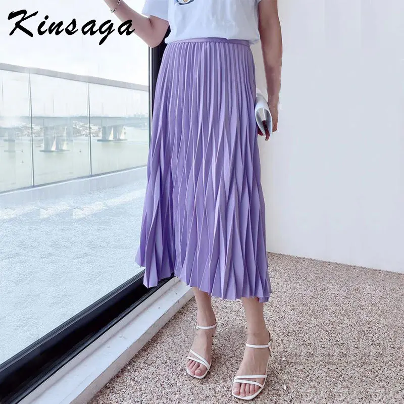 

Office Lady High Waist Folds Women's Black Skirt Streetwear Leisure Harajuku Wave Pleated Midi Skirts White Faldas Mujer Saias