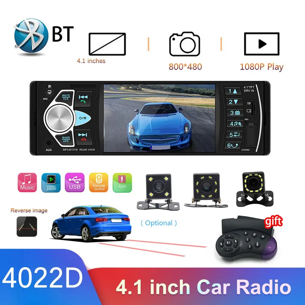 

Car Radio 1 Din 4.1 Inch Stereo Audio Device with Bluetooth-compatible FM Radio Receiver Car MP5 Player With 12 led Camera