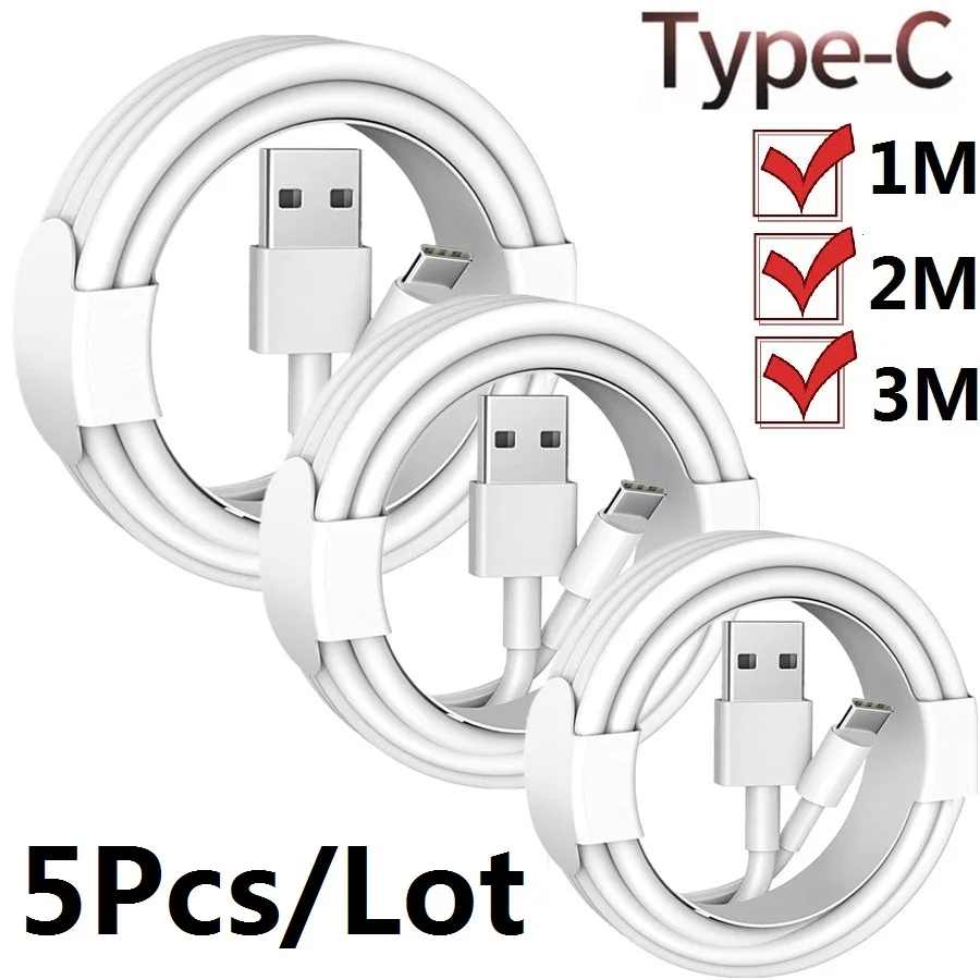 

5Pack Type c USB-C 1M 2M 3M 2A Quick Charge Data Cord For Samsung S10 S9 Huawei P30 P20 Xiaomi Mi 9 Mobile Phone Cables