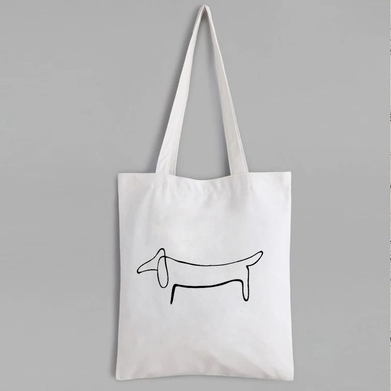 

Picasso Line Art Bags Dog Dachshund Artwork Canvas Tote Bag Hand Drawn Women Reusable Bag Friendly Products Cute Bags