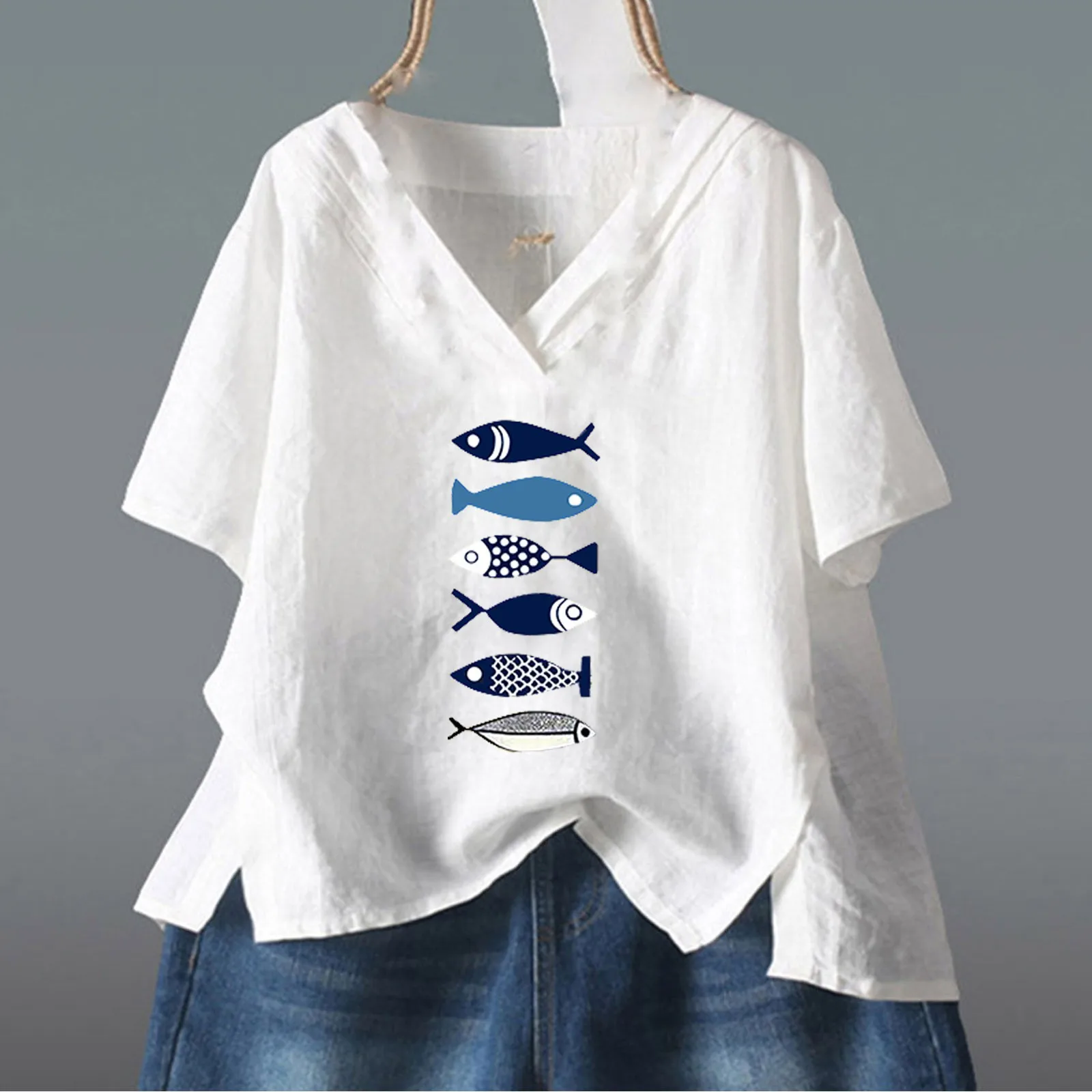 

Top V-Neck Loose Blouse Women's Casual Print Pullover T-shirt Women's Women Performance T Shirt Womens V Neck T Shirts