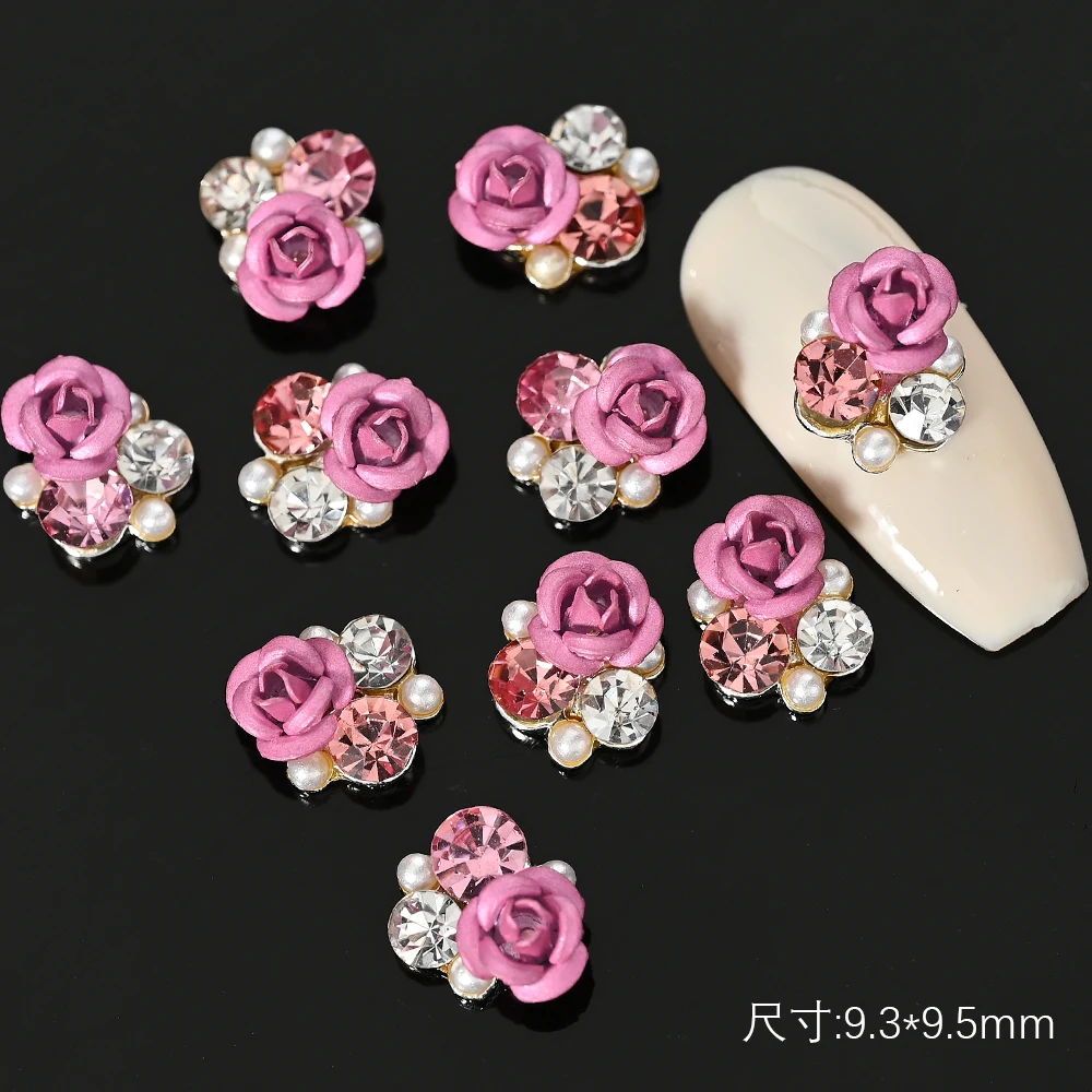 

10Pcs Flower Pearl Rhinestone Nail Jewelry Alloy Glitter Diamond Crystal Nail Charms 3D Flower Nail Parts Manicure Decorations %