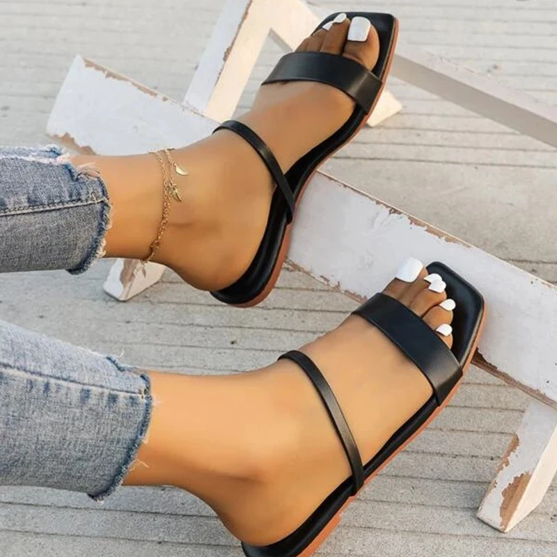 2023 Fashion Minimalist Two Part Slide Sandals Women Slippers Summer New Outdoor Beach Flat Sandals Non-slip Slides Woman Shoes
