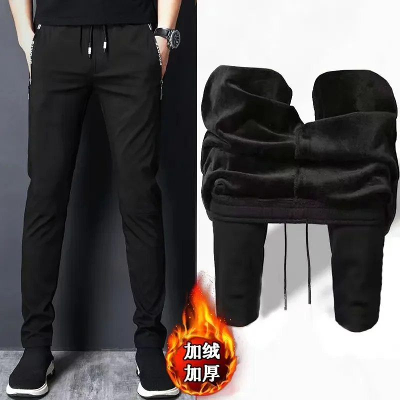 

Мужские спортивные брюки, повседневные брюки, осенне-зимние Бархатные Теплые брюки, быстросохнущие зауженные прямые износостойкие водонеп...