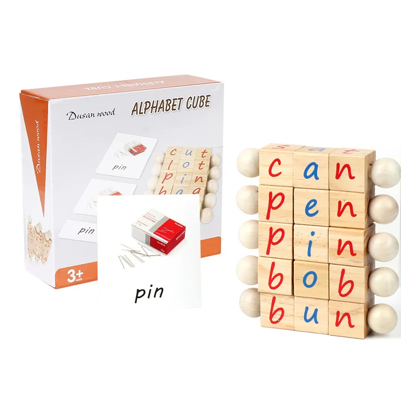 

Baby Phonics Words English Game Alphabet Cube Puzzles Montessori kids Educational Wooden Toys Letters Learning Age 2-6Y