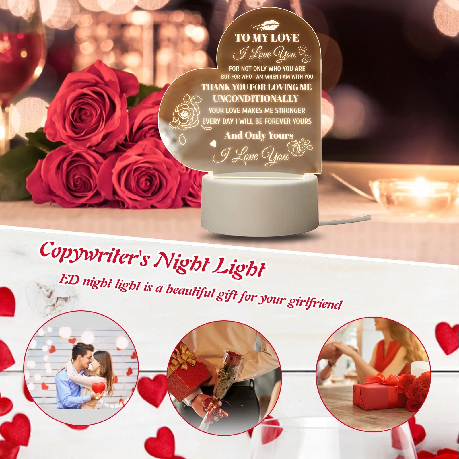 

Светодиодная романтическая прикроватная лампа в форме сердца, акриловая романтическая настольная лампа, настольные украшения, 4 Вт, USB с пос...