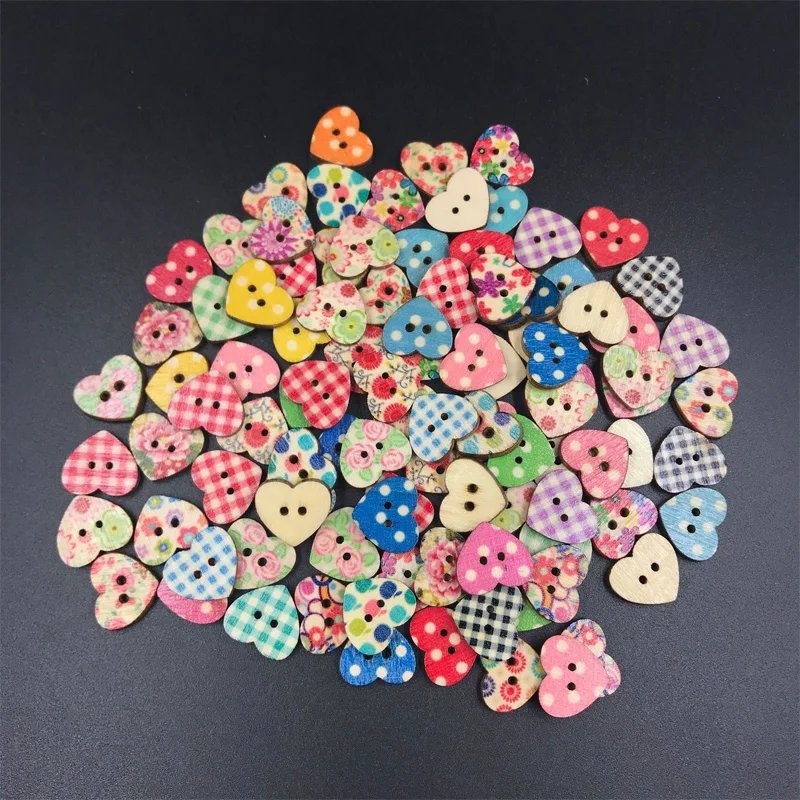 

Painted Love Wooden Buttons Peach Heart Children's Decoration DIY Clothing Headwear Accessories Wooden Buttons Sewing Supplies
