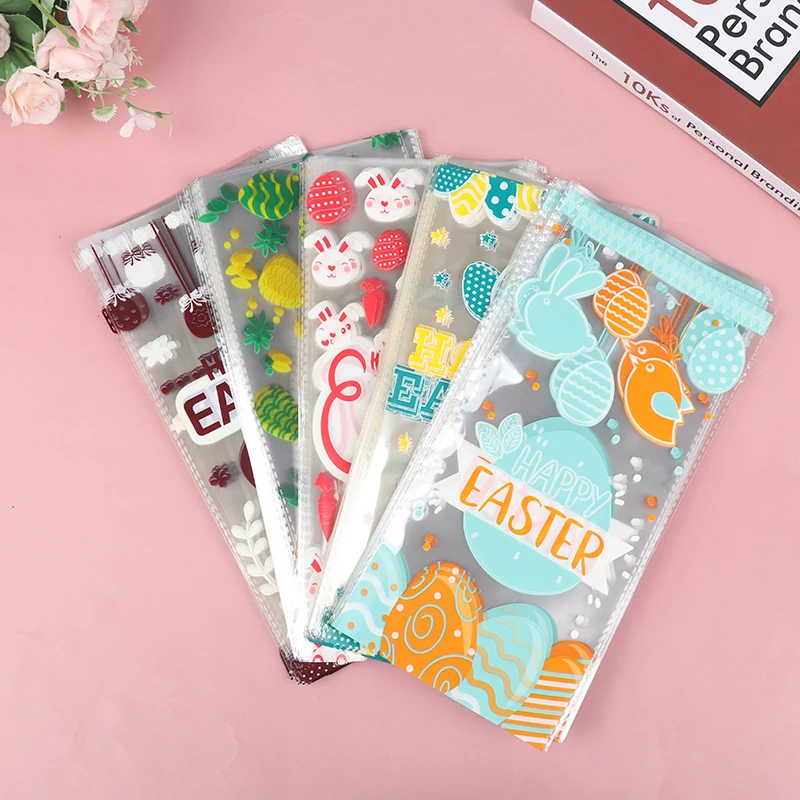 

50pcs Happy Easter Candy Bags Plastic Gifts Bag Snack Candy Cookies Bag