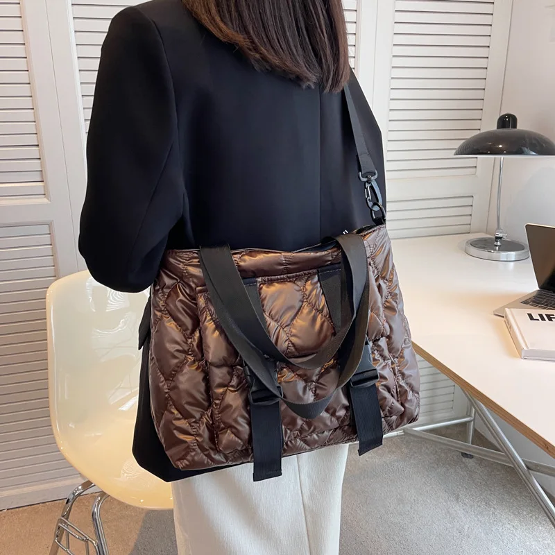 2023 Cotton Clothes Portable Women's Bag Large Capacity Tote Bag Rhombus Embroidery Thread Space Cotton Shoulder Messenger Bags