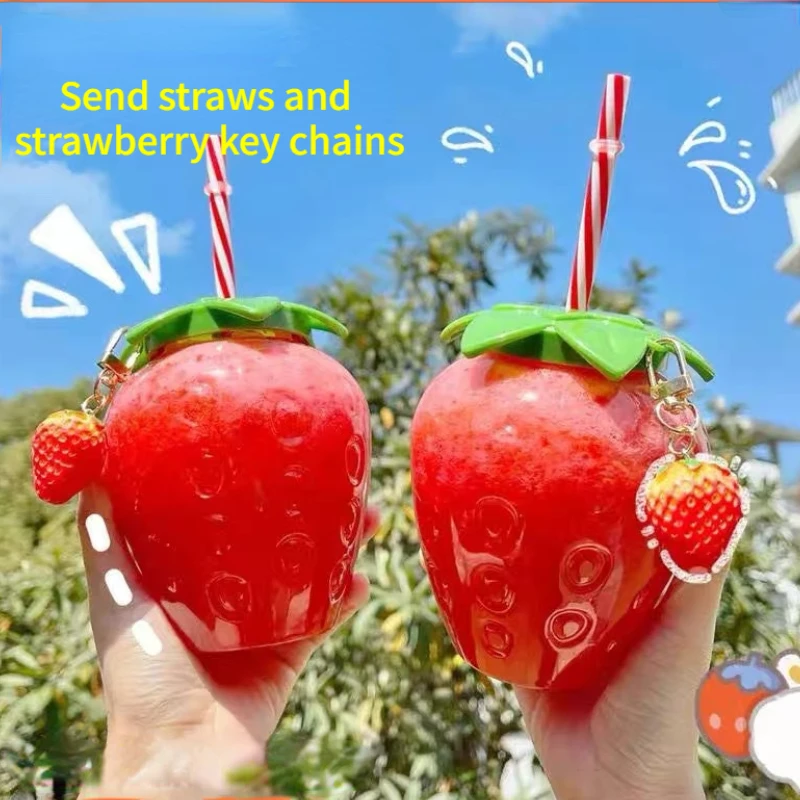 

2023 Summer Creative Strawberry Straw Cup Plastic Cup Cute Female Portable Milk Tea Cup Student Portable Water Cup Water Bottle