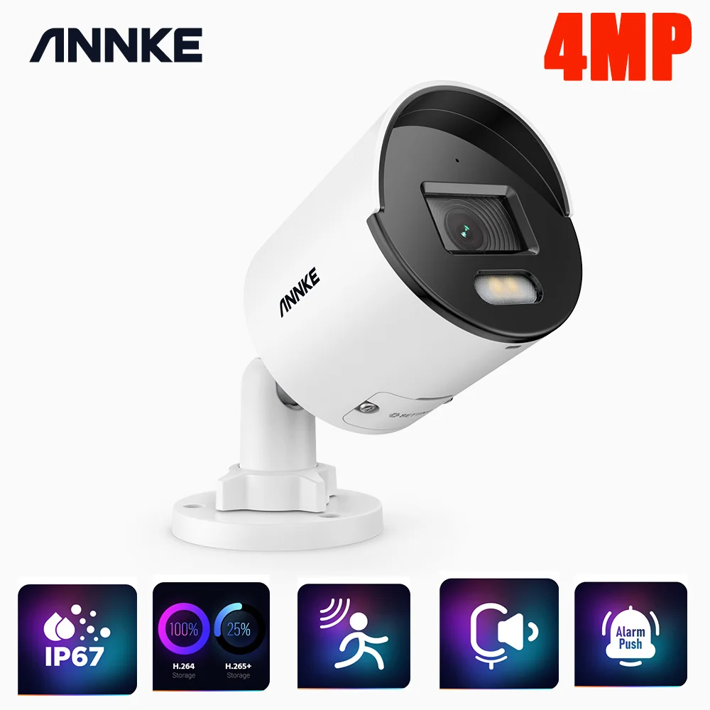 ANNKE 4MP Ace Full Color Night Vision POE IP Camera H.265+ Video Surveillance Camera 100FT Warm Light Security Camera CCTV Cam