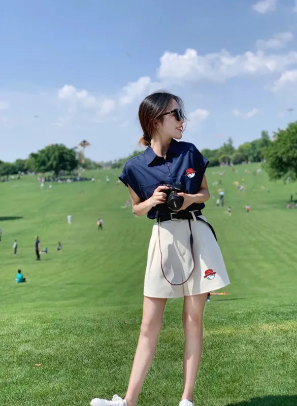 

new goods 2023 Women's Golf clothing Summer Polo Shirt Top+Short Skirt Set Versatile Golf Suts Skirt Golf Golf wear