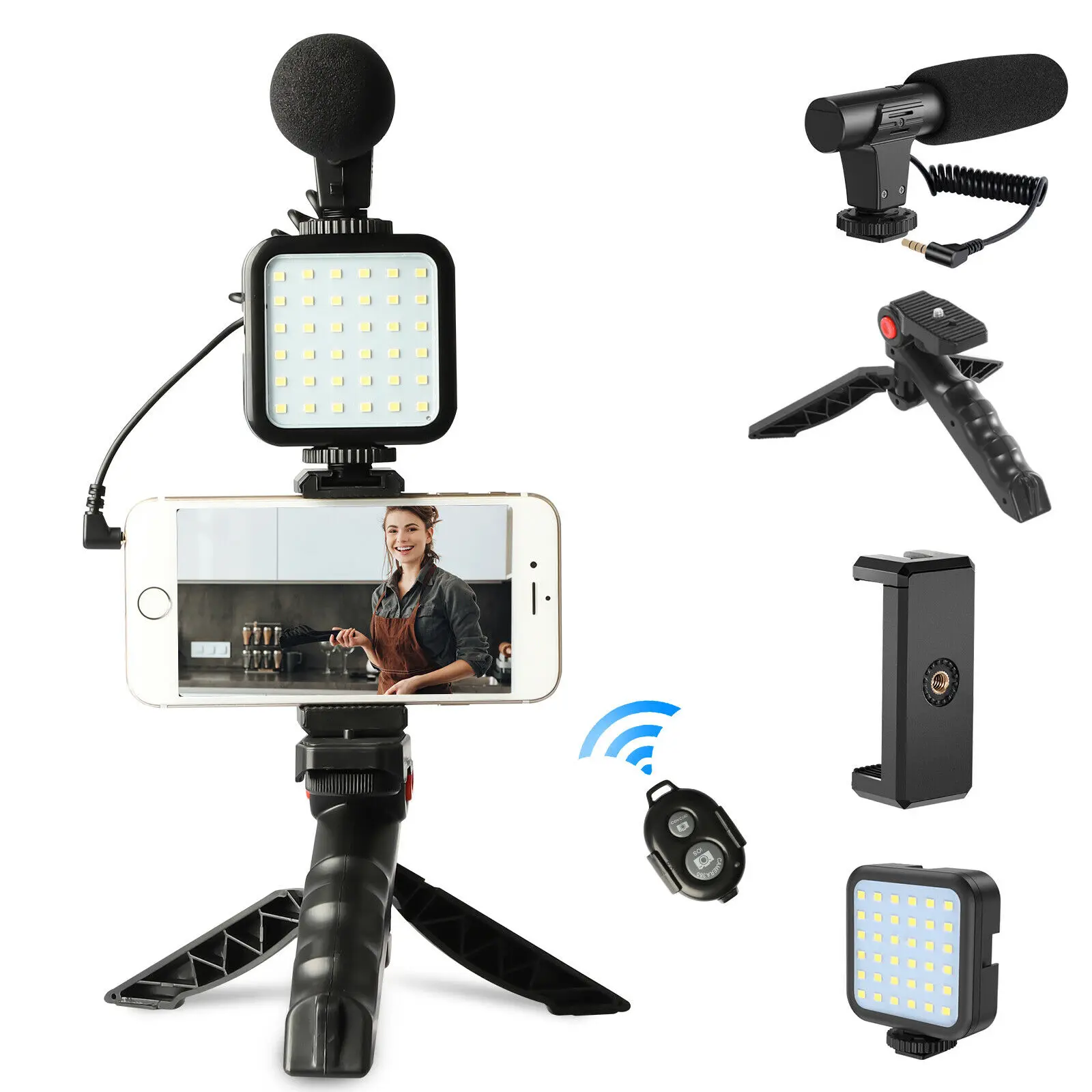

LED Video Light Mic Tripod Kit / Bluetooth Remote Video Vlogging