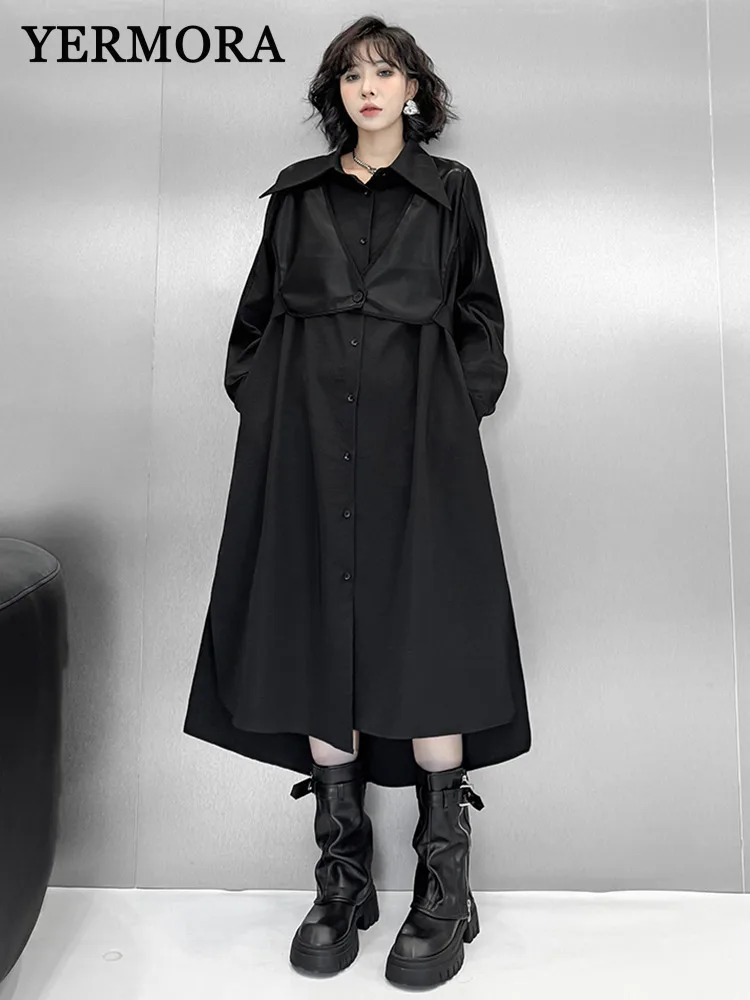 YERMORA Черное повседневное платье из полиэстера