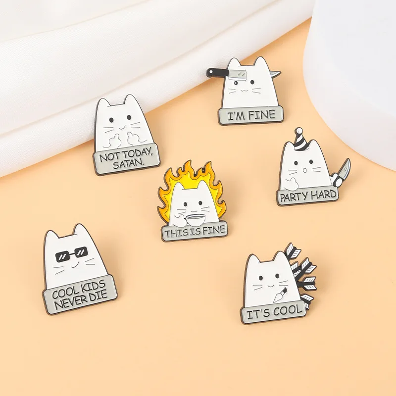 Cool Kids Never Die Enamel Pins Custom Not Today Satan Dagger Cat Brooches Lapel Badge Bag Fun Jewelry Gift for Adventure Friend