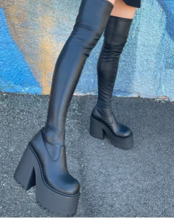

2022 Autumn and Winter Fashion High Heel Thick Bottom 40-43 plus Size Stretch over-the-Knee Boots women