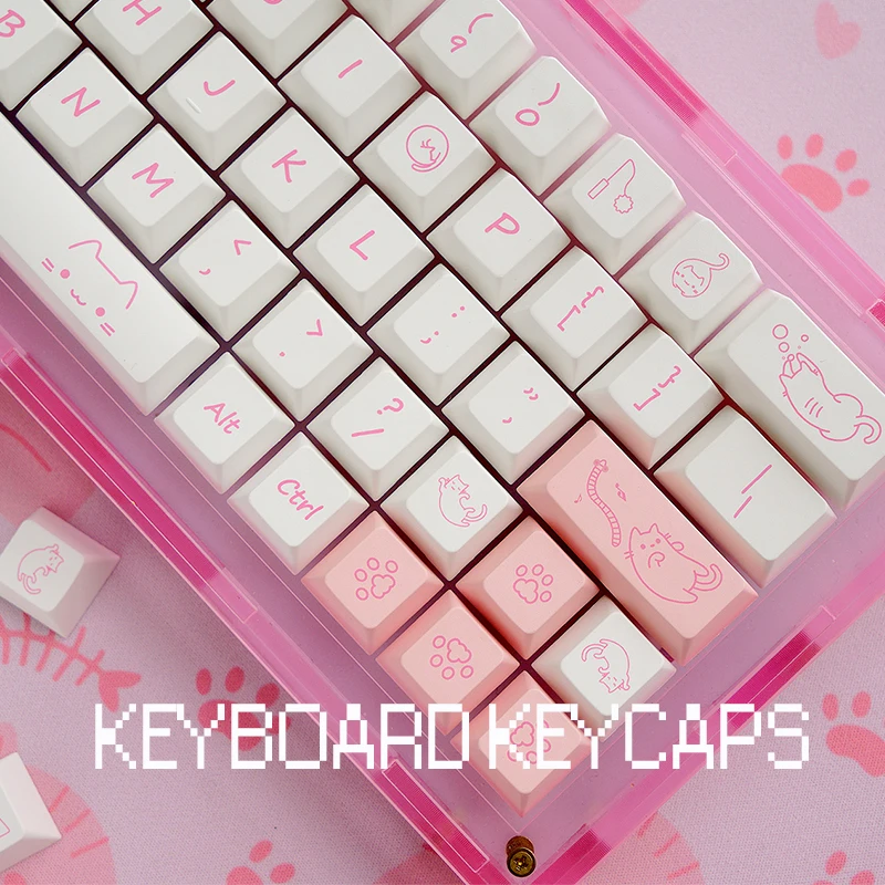 

134 Keys Cute Cat Theme Keycaps Sublimation Cherry Profile Keycaps for Mechanical Keyboard Pink Custom Key caps