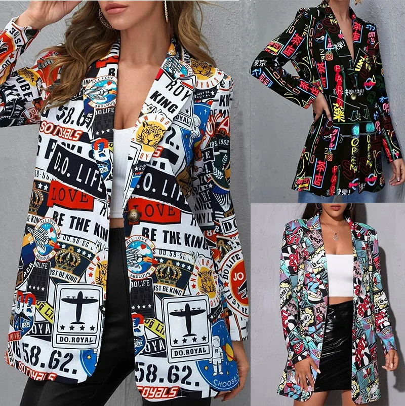 

QIWN Autumn New European And American Fashion Trend Printed Women's Suit Jacket For Women