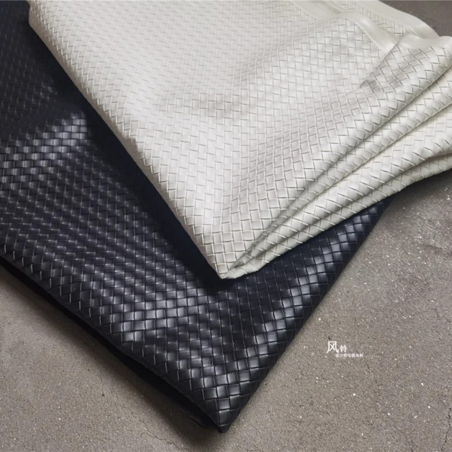 

Checkered Texture Pleated Leather Fabric Black White DIY Patches Stage Cosplay Decor Skirts Dress Clothes Designer Fabric