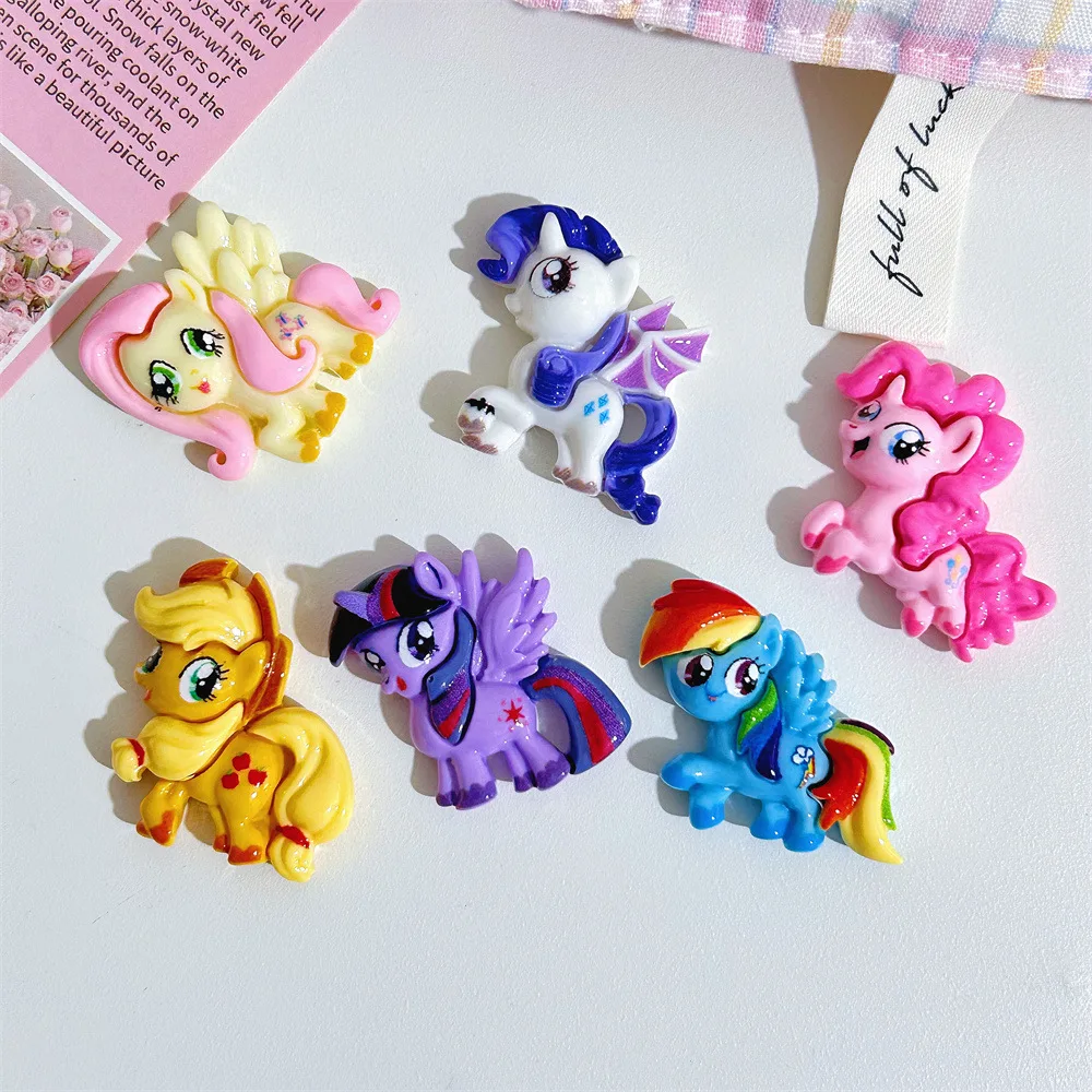 Фото Набор из 6 штук: милые 3D-наклейки My Little Pony из смолы, аниме-стиль, для декора чашек, обуви, DIY-поделок, подарки №2