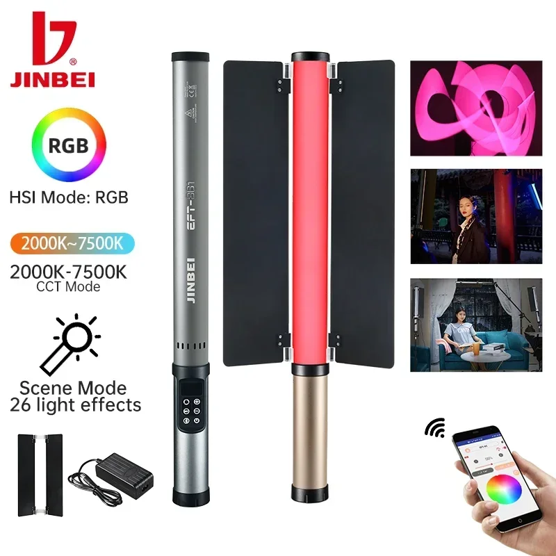 

JINBEI EFT361 LED RGB Video Light 2000-7500K Remote Studio Photo Lighting Bar Colorful Wand Stick Tube Lamp For TikTok