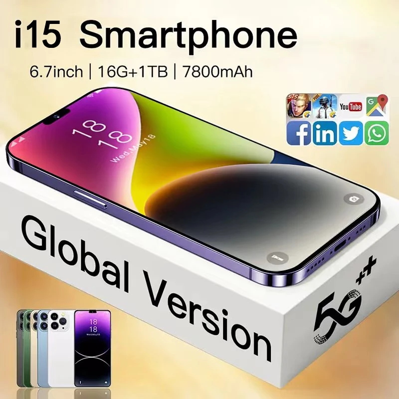 

2023 Brand New i15 Pro Max Android Smartphone 6.7inch Full Screen Face ID 16GB+1TB Mobile Phones Global Version 4G 5G Cell Phone