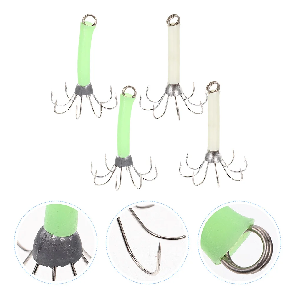 

6 Pcs Squid Hook Fishing Hook Saltwater Jig Heads Octopus Glow Squid Jigs Stainless Steel Glow Dark Fishing Lures