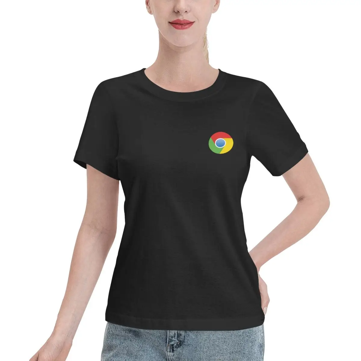 Футболки Google Chrome хлопковые футболки женские топы с коротким рукавом и круглым